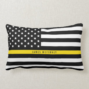 Dispatcher Thin Yellow Line American Flag Add Name Lumbar Pillow