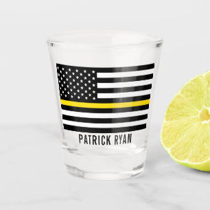 Dispatcher Thin Yellow Line American Flag Add Name Shot Glass