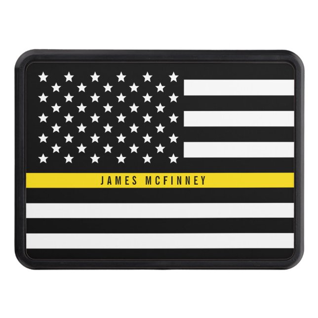 Dispatcher Thin Yellow Line American Flag Add Name Trailer Hitch Cover (Front)