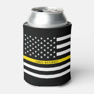 Dispatcher Thin Yellow Line American Flag Monogram Can Cooler
