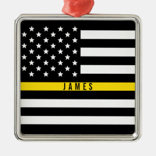 Dispatcher Thin Yellow Line American Flag Monogram Metal Ornament