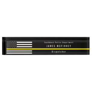 Dispatcher Thin Yellow Line American Flag Monogram Nameplate