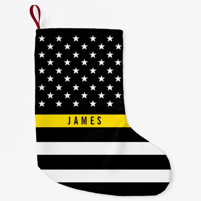 Dispatcher Thin Yellow Line American Flag Monogram Small Christmas Stocking (Front)