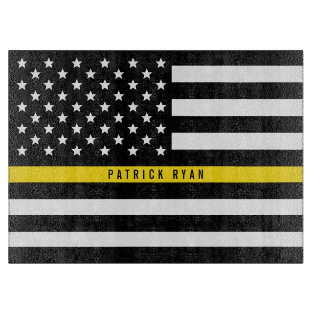Dispatcher Thin Yellow Line American Flag Name Cutting Board (Front)