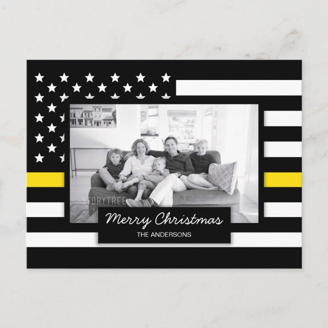 Dispatcher Thin Yellow Line American Flag Photo Holiday Postcard (Front)