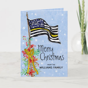 Dispatcher Thin Yellow Line Flag Merry Christmas Holiday Card