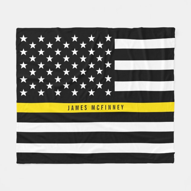 Dispatcher Thin Yellow Line Flag Monogram Med Fleece Blanket (Front (Horizontal))