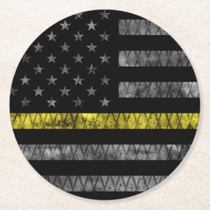 Dispatcher Thin Yellow Line Flag Round Paper Coaster