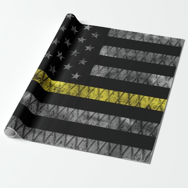 Dispatcher Thin Yellow Line Flag Wrapping Paper (Unrolled)