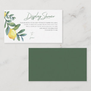 Display Shower card, No Wrap, Lemon Bridal Shower  Enclosure Card