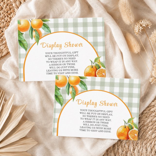 Display Shower Oranges Sage Green Gingham Enclosure Card (Creator Uploaded)