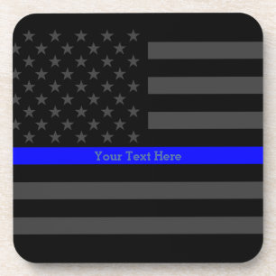 Display Thin Blue Line Personalized Black US Flag Coaster