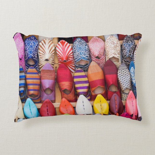 Displayed shoes in a shop in the souks accent pillow (Front)