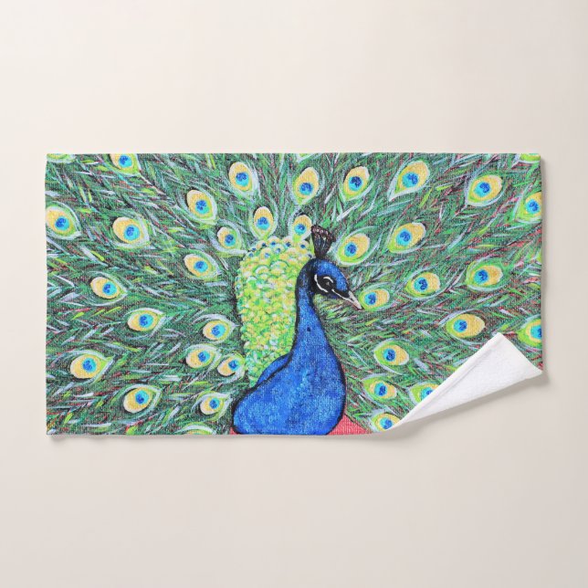 Displaying Peacock Painting Bath Towel Set (Hand Towel)