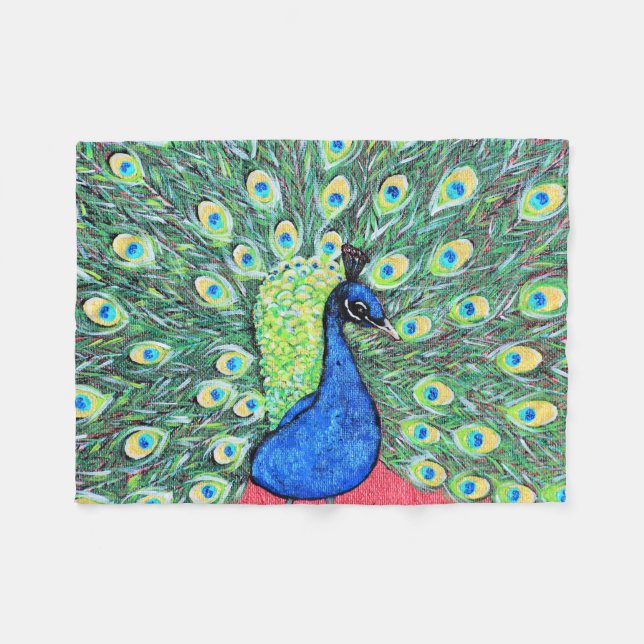 Displaying Peacock Painting Fleece Blanket (Front (Horizontal))