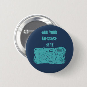 Disposable Camera Custom Message Teal, Navy Blue 2 Inch Round Button