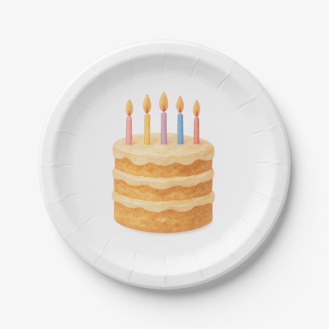 Disposable plate with a picture of a birthday cake (Front)