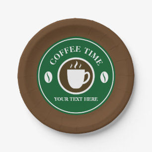 Disposable plates with custom coffee cup design