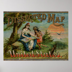 Dissected Map ,United States, Vintage  Poster