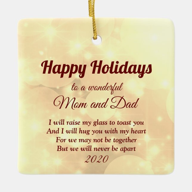 Distance Happy Holidays Mom and Dad Ceramic Ornament (Front)