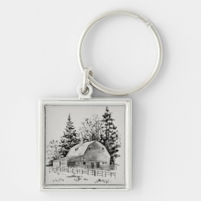 Distant Barn Sketch I Keychain (Front)