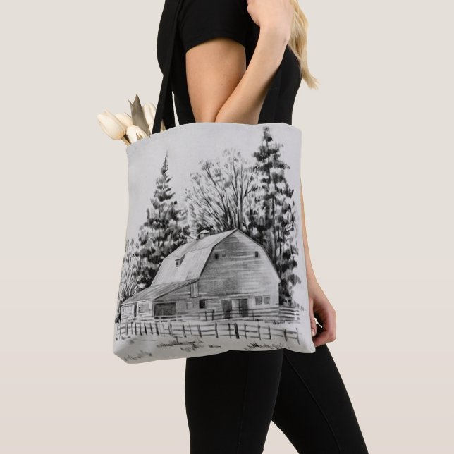 Distant Barn Sketch I Tote Bag (Close Up)