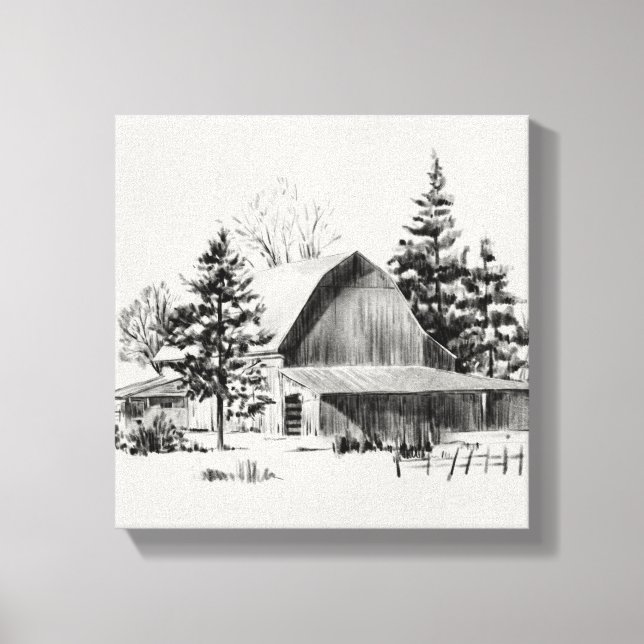 Distant Barn Sketch II Canvas Print (Front)