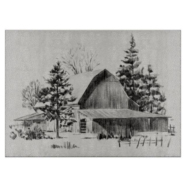 Distant Barn Sketch II Cutting Board (Front)