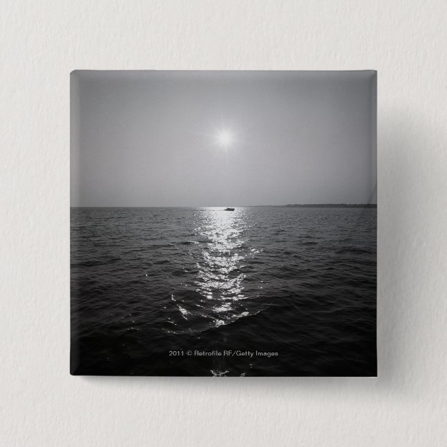 Distant boat on ocean 2 inch square button (Front)