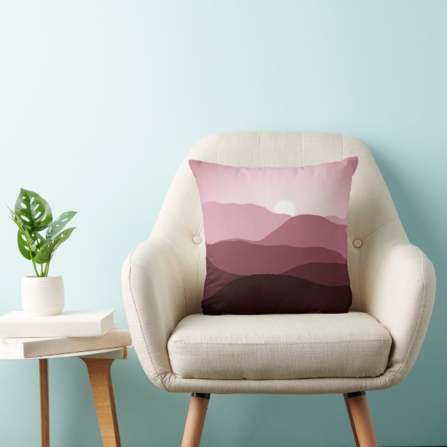 Distant Mountains Dark Mauve Blush Pink Sunset Throw Pillow (Chair)