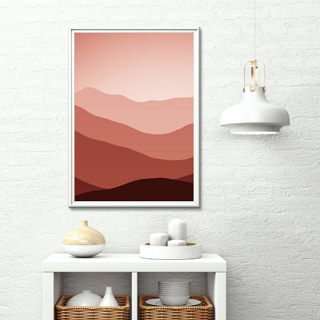 Distant Mountains Dark Red Blush Coral Sunset Poster (Creator Uploaded)