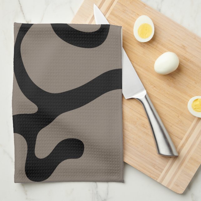 Distant Signals: Abstract Black & Grey Kitchen Towel (Quarter Fold)