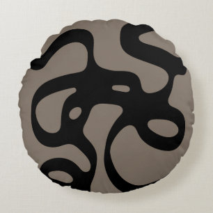 Distant Signals: Abstract Black & Grey Round Pillow