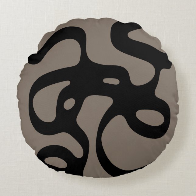 Distant Signals: Abstract Black & Grey Round Pillow (Front)