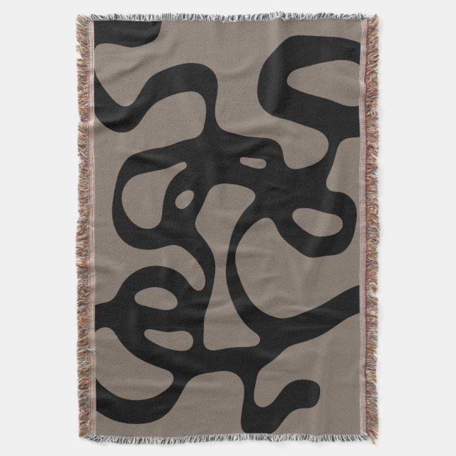 Distant Signals: Abstract Black & Grey Throw Blanket (Front Vertical)