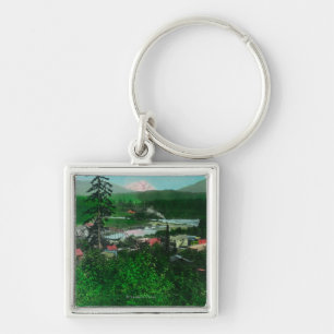 Distant View of Glacier Peak and Town Keychain
