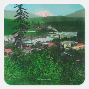 Distant View of Glacier Peak and Town Square Sticker