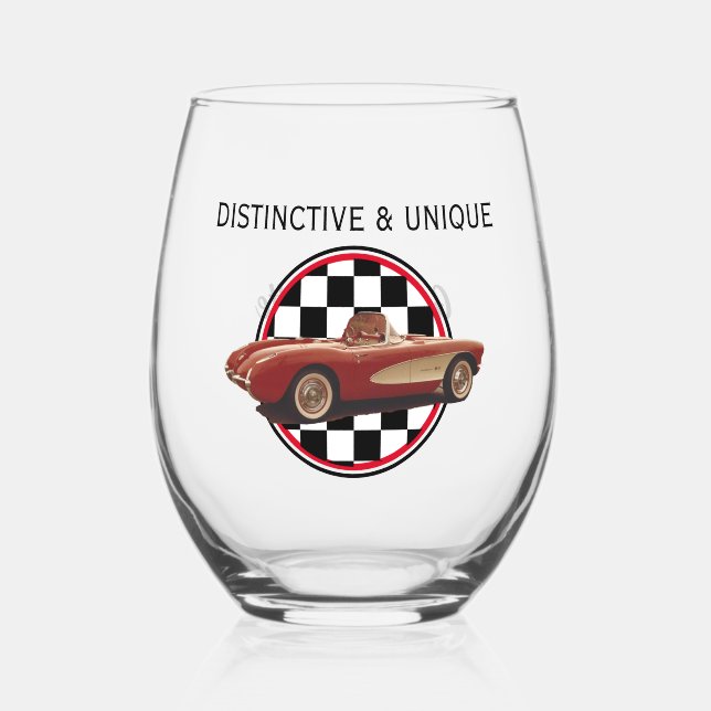 Distinct & Unique, My Corvette Stemless Wine Glass (Front)