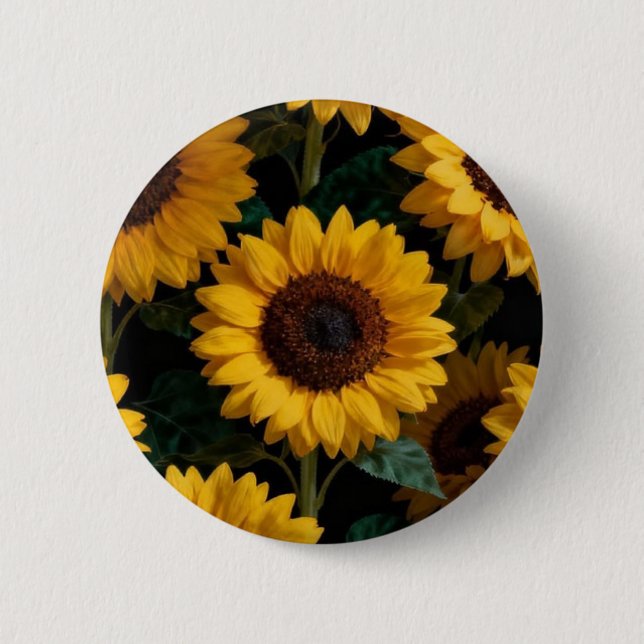 Distinctive sunflower brooch 2 inch round button (Front)