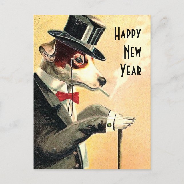Distinguished Dog New Year Wishes Holiday Postcard (Front)