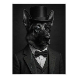 Distinguished German Shepherd with Top Hat Poster