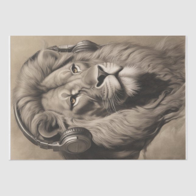 Distinguished Lion in headphones decoupage Tissue Paper (Front)