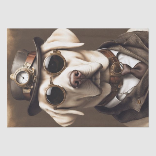 Distinguished Smoking Lion in headphones decoupage Tissue Paper (Front)