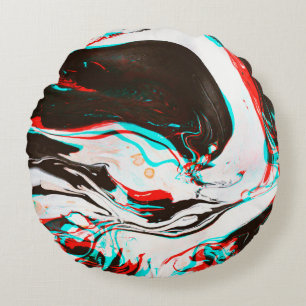Distorted and glitched texture of marbled ink surf round pillow