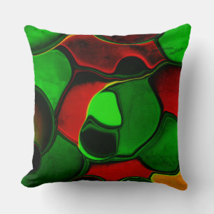 Distorted and strange shapes, red and green colour throw pillow