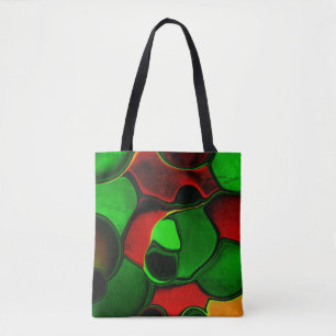 Distorted and strange shapes, red and green colour tote bag