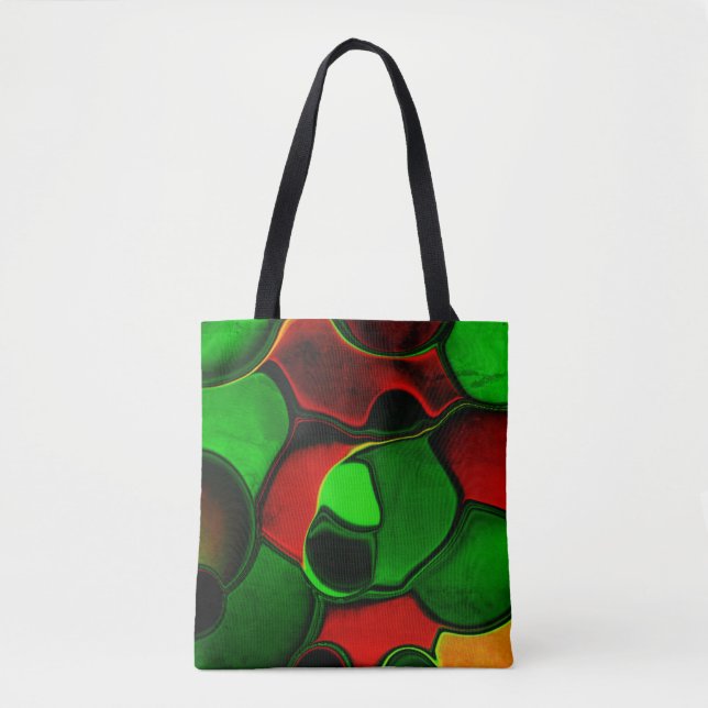 Distorted and strange shapes, red and green colour tote bag (Front)