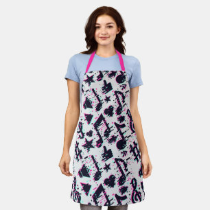 Distorted Musical Notes & Hearts Pattern Apron