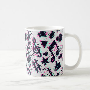 Distorted Musical Notes & Hearts Pattern Coffee Mug