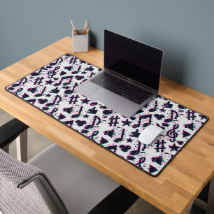 Distorted Musical Notes & Hearts Pattern Desk Mat